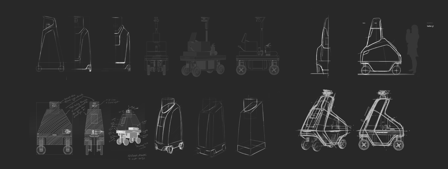 Industrial design sketches of a parking robot