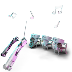 Two robotic hands playing classical music