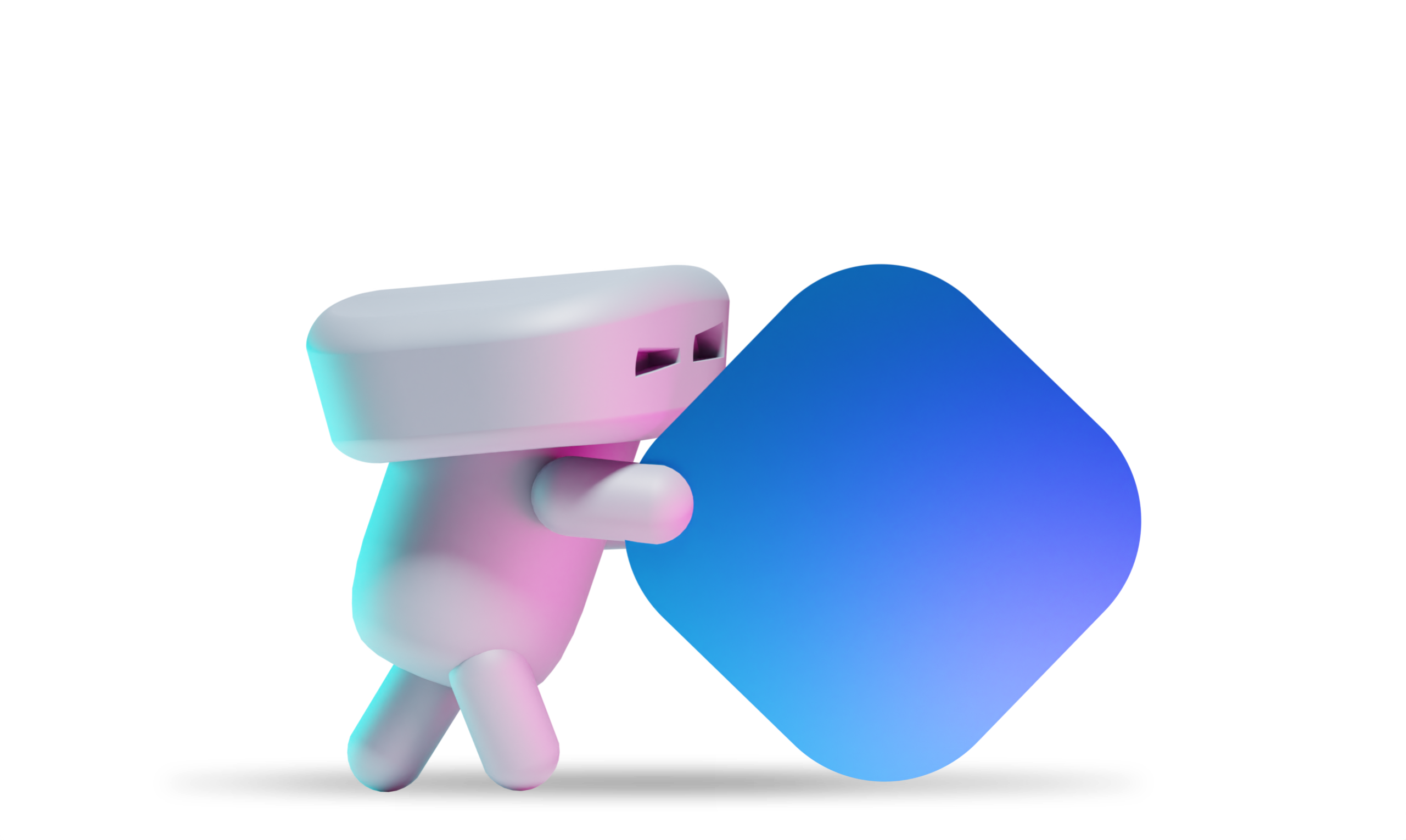 A cute 3D animated figure with pushing a rectangle