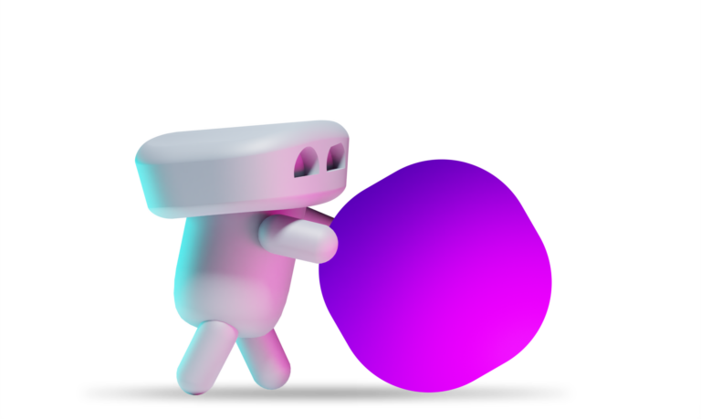 A cute 3D animated figure with pushing a circle