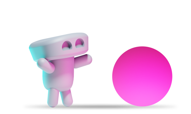 A cute 3D animated figure with pushing a circle