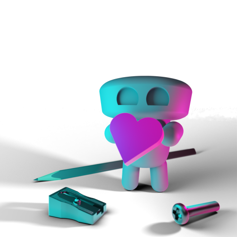 Cute 3D animated figure holding a heart